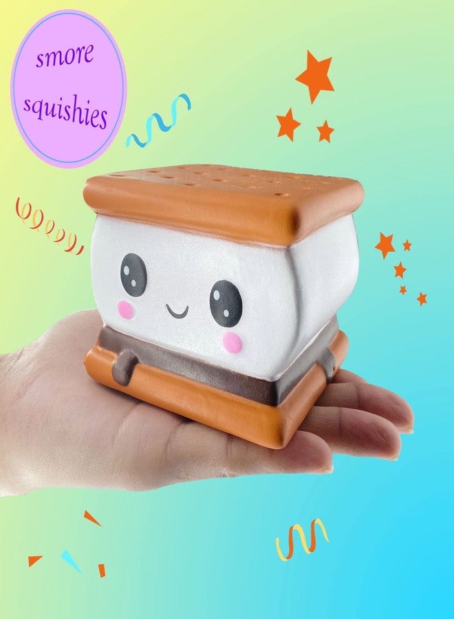 funnysquee Slow Rising 4 Pcs Smore Squishies, Cute Birthday Gift for Kids, Big Eyes Smore Pizza Biscuit Waffle Pack Stress Relief Squeeze Toys (Style A) - Image 5